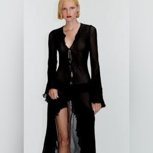 Zara Sheer long sleeve ruffle robe. Size XS